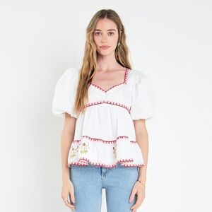 English Factory Embroidered Blouson Top XS MSRP $120